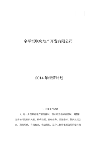 某房地产开发有限公司经营计划