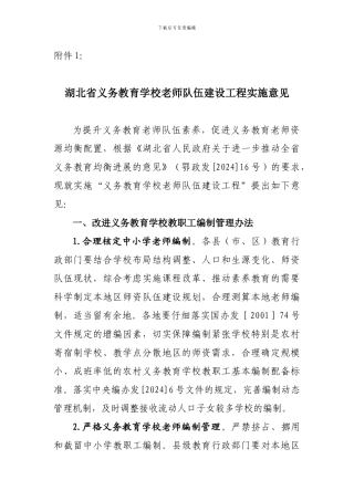 湖北省义务教育学校教师队伍建设工程实施意见