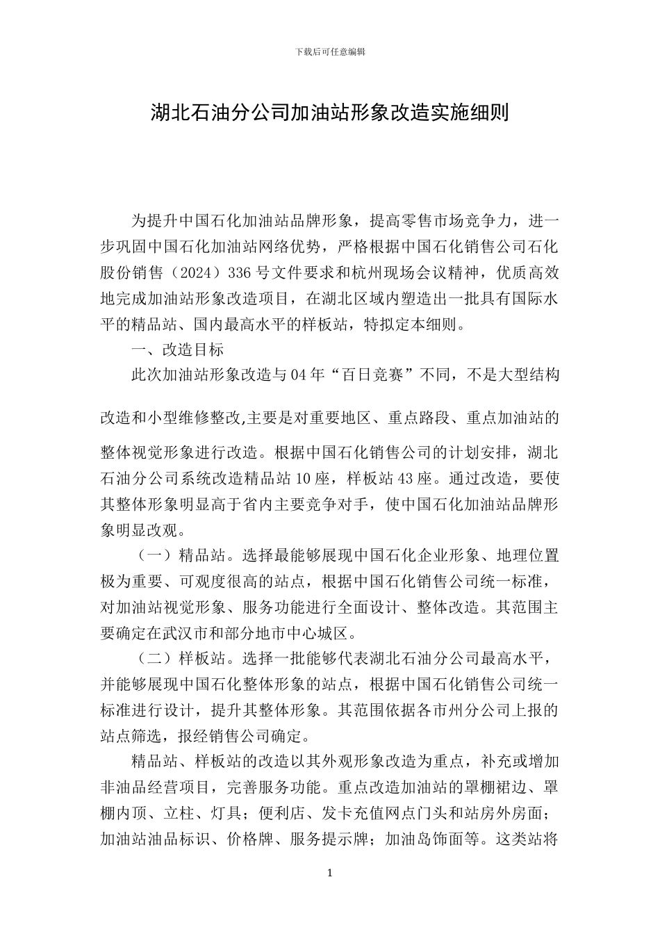 湖北石油加油站形象改造实施细则_第1页