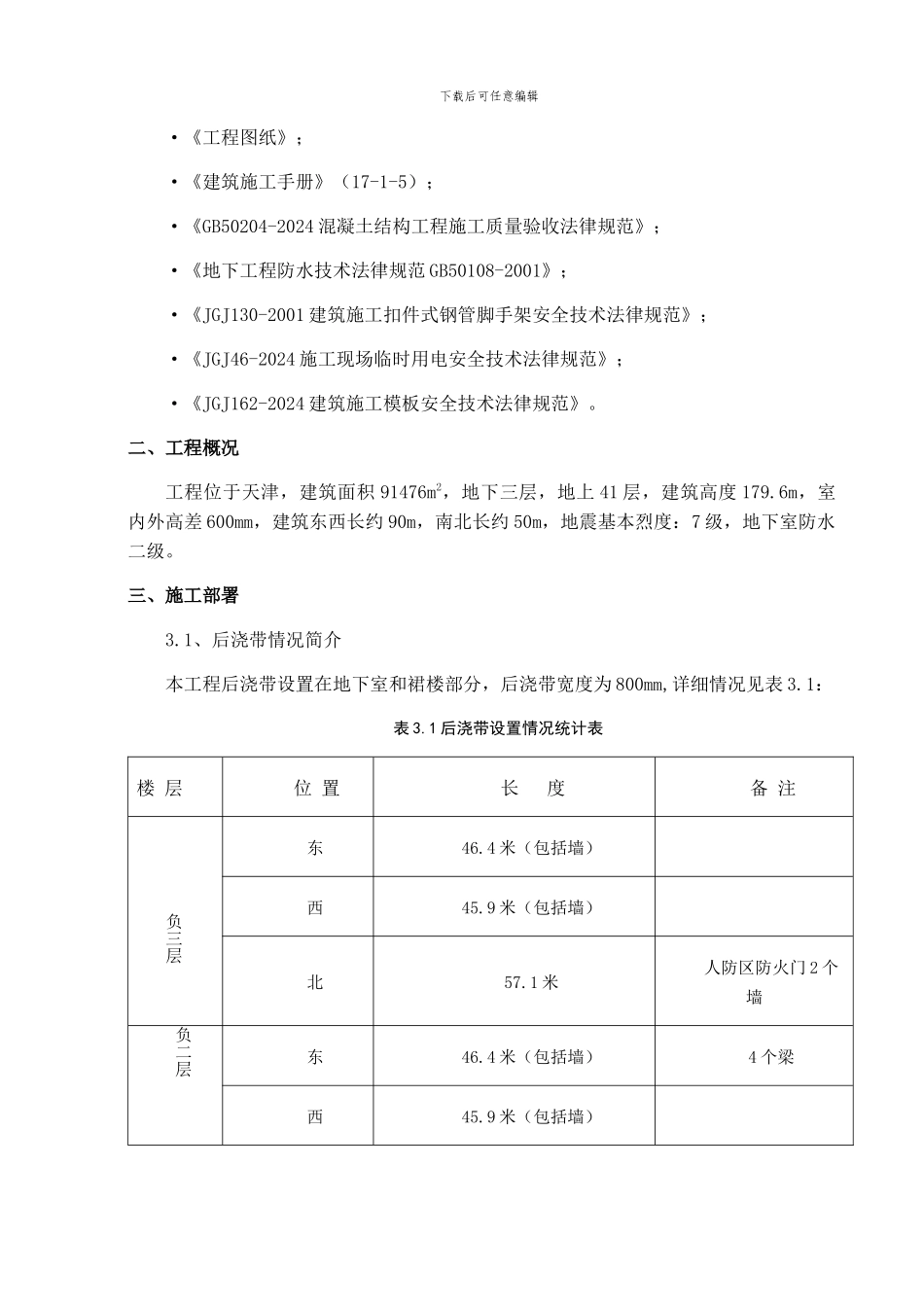 滨海国贸中心工程后浇带混凝土浇筑施工方案——修改_第2页
