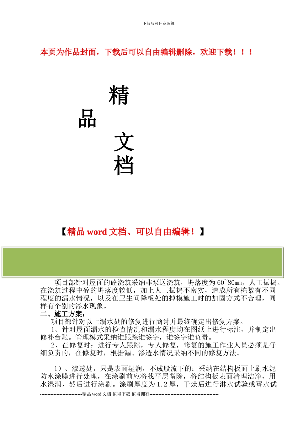 漏水施工修补方案_第1页