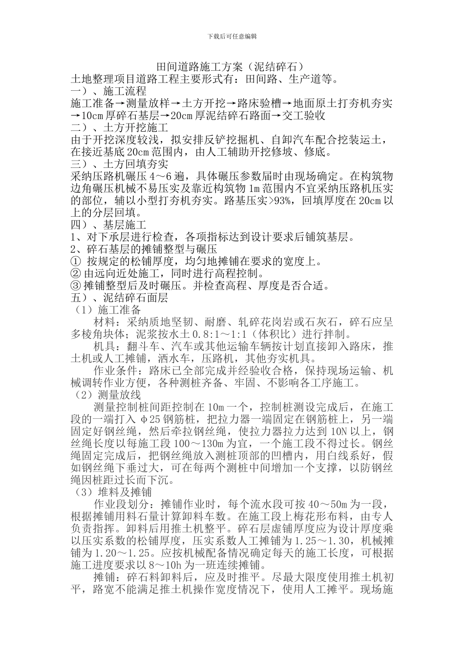 田间道路泥结碎石施工方案_第1页