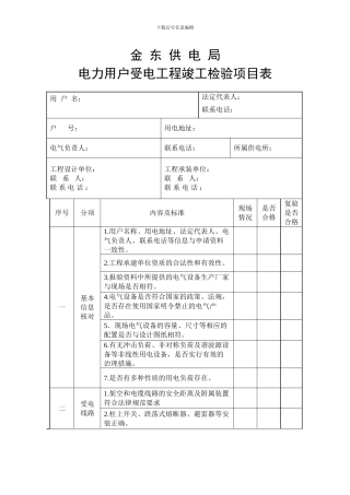 电力用户受电工程竣工检验项目表