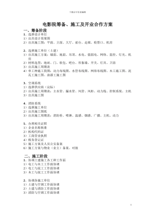 电影院筹备、施工及开业合作方案