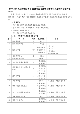电气与电子工程学院2024年奖助学金集中评选发放的实施方案