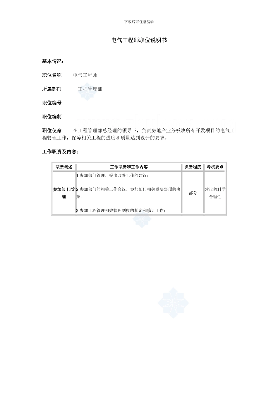 电气工程师职位说明书-secret_第1页