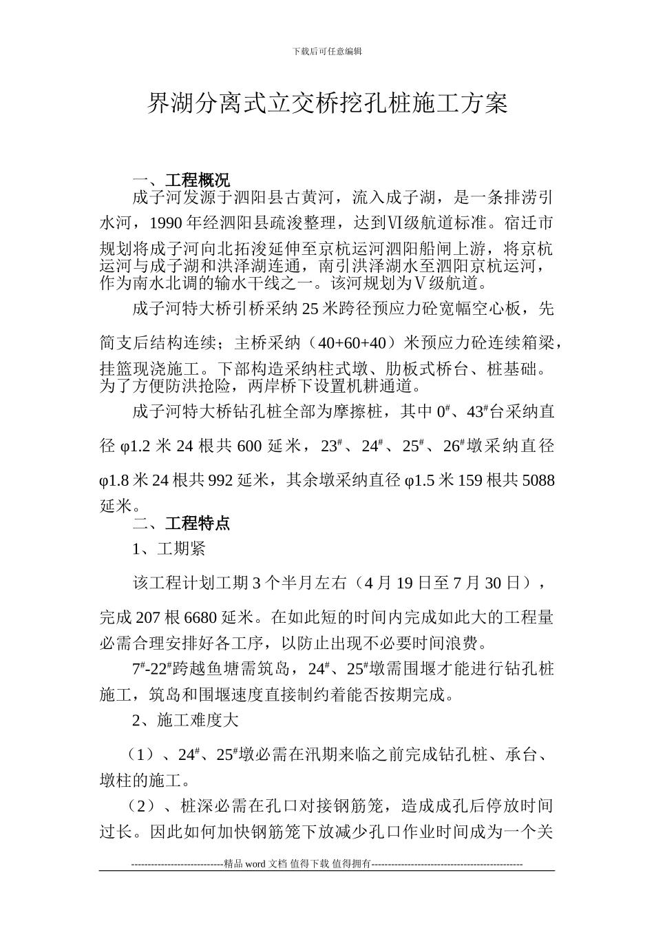 界湖分离式立交桥挖孔桩施工方案_第1页