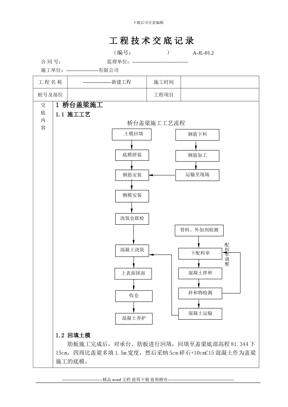 盖梁施工技术交底记录_第1页