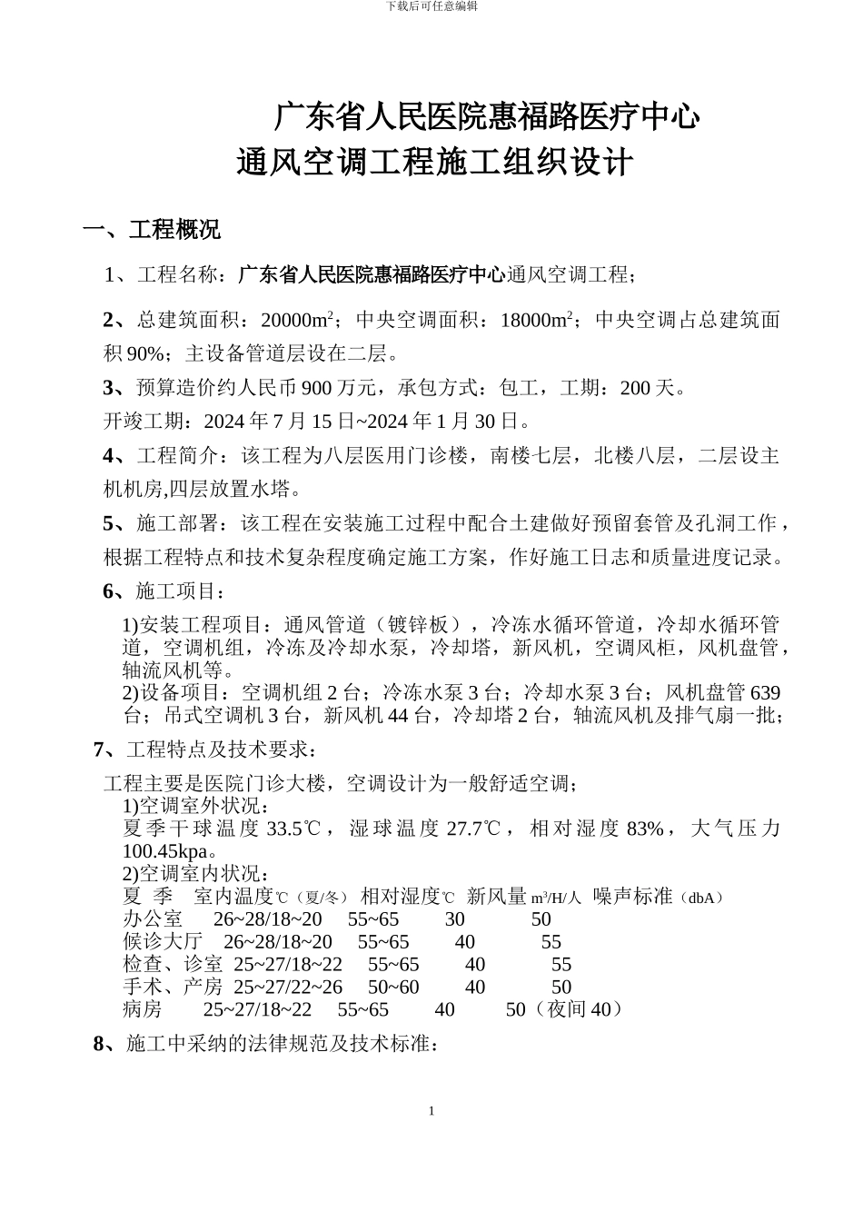 省医惠福医院通风空调工程施工方案_第1页