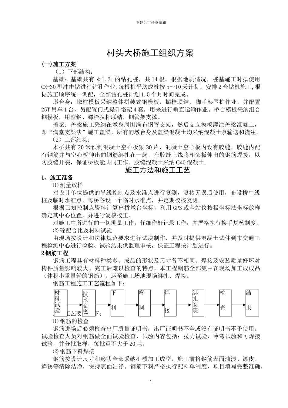 石庄乡村头大桥施工组织方案_第1页