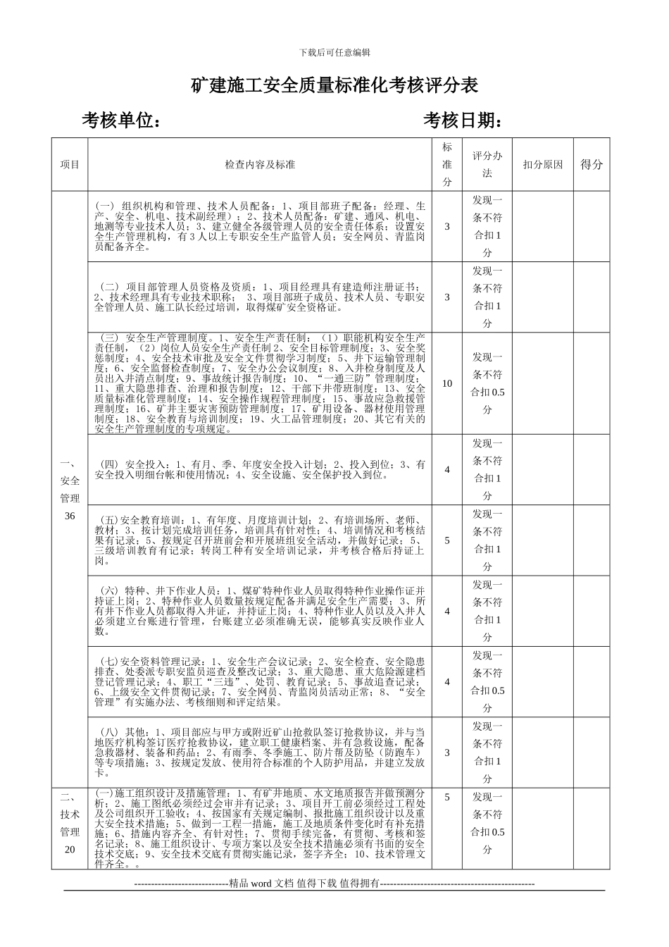 矿建施工安全质量标准化考核评分表1_第1页