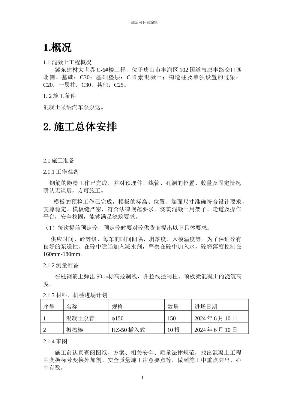 砼施工方案完稿_第1页