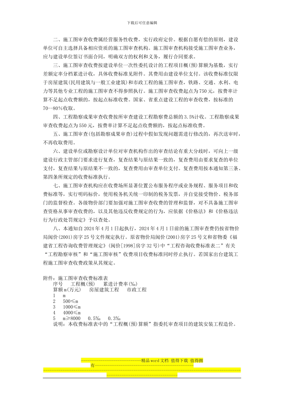 福建省物价局关于核定建筑工程施工图审查收费标准的通知_第2页
