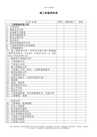 竣工档案资料表