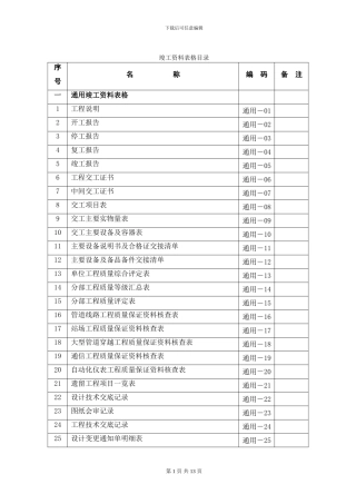 竣工资料表格总目录