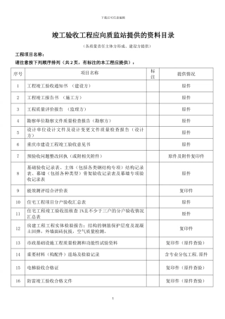 竣工验收前向质监站提供的资料目录