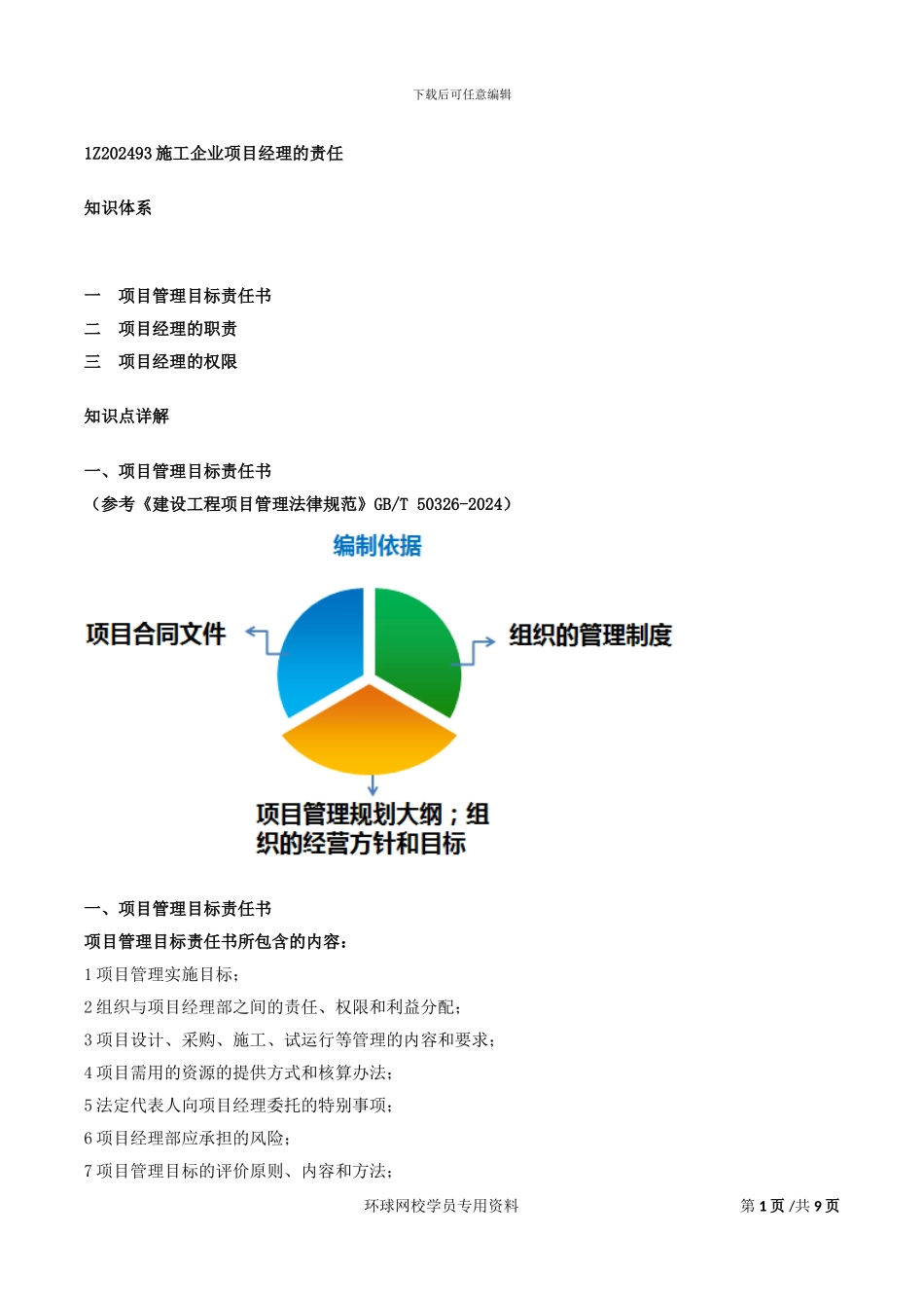 第18讲：1Z202490施工企业项目经理的的工作性质、任务和责任_第1页