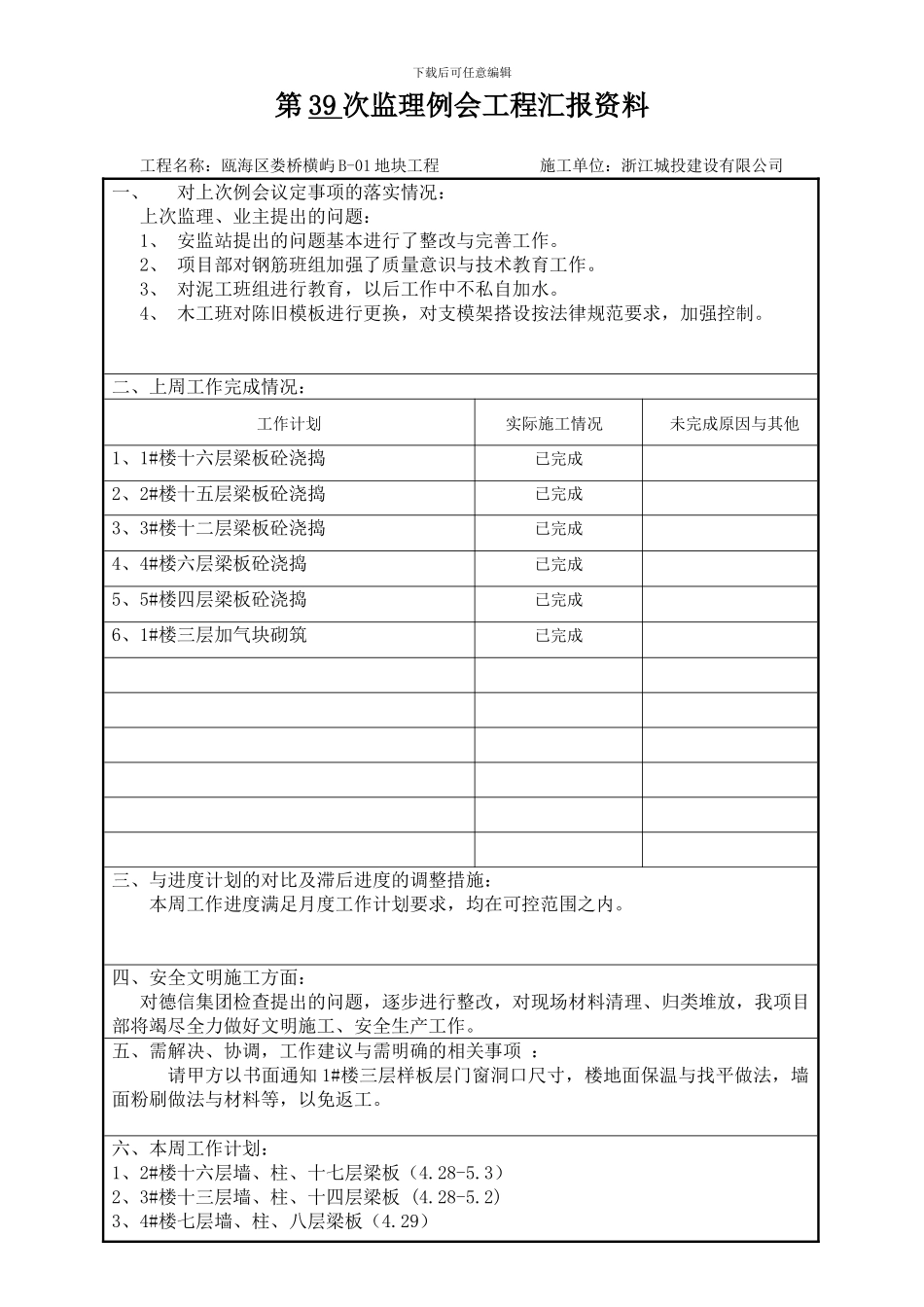 第39周监理例会工程汇报资料_第1页