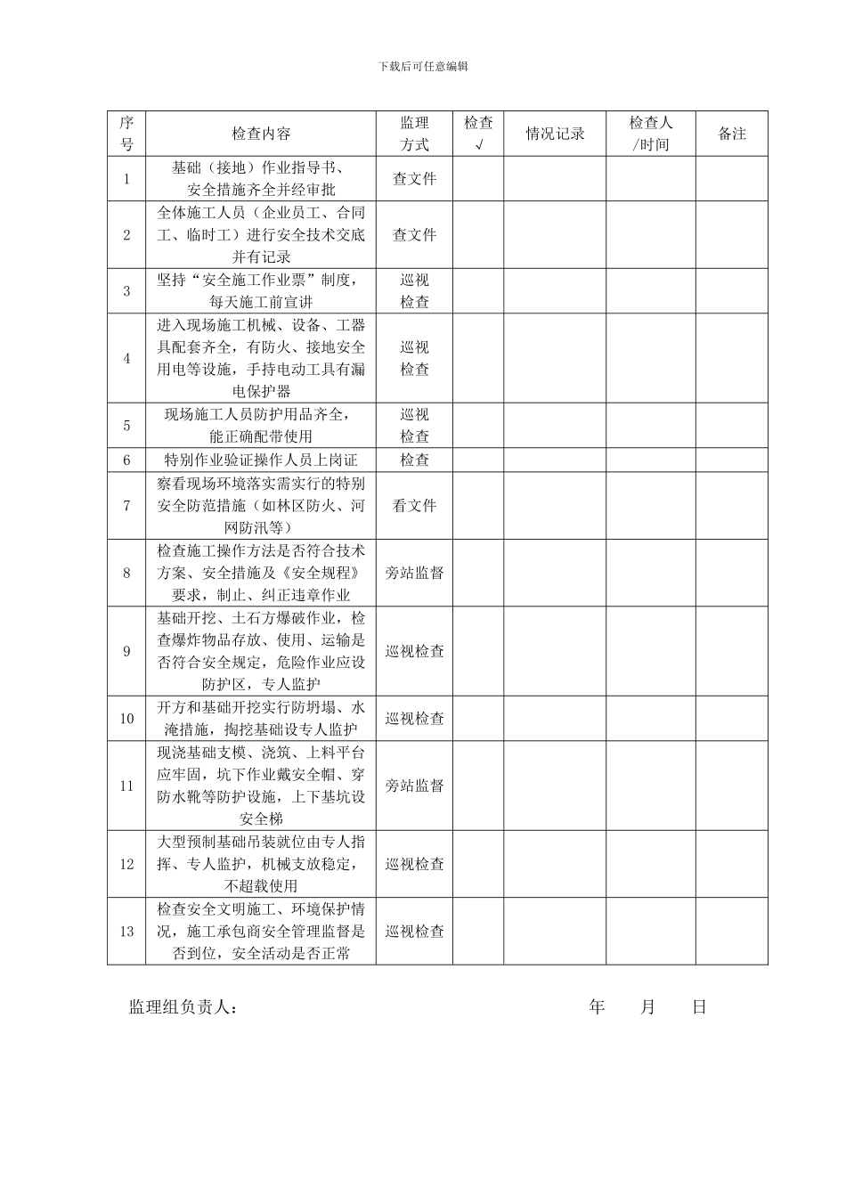 线路工程组立塔施工安全监理检查表_第3页