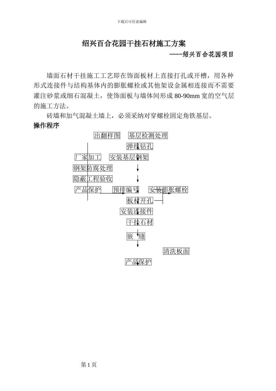 绍兴百合花园干挂石材施工方案_第1页