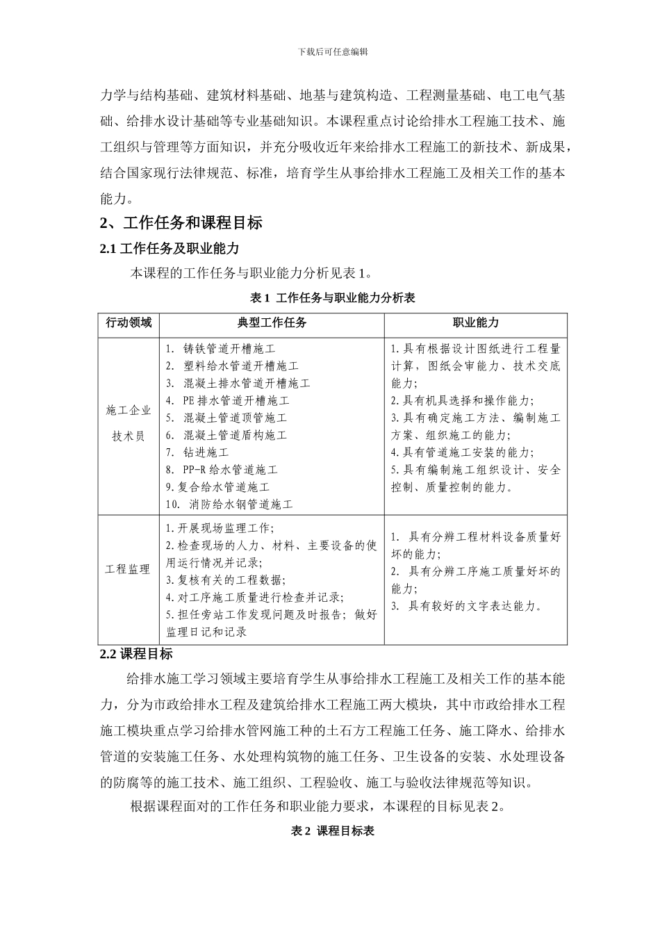 给排水工程施工技术课程标准_第3页