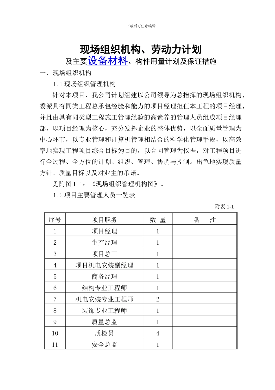 综合楼工程施工现场组织机构、设备材料及保证措施_第1页