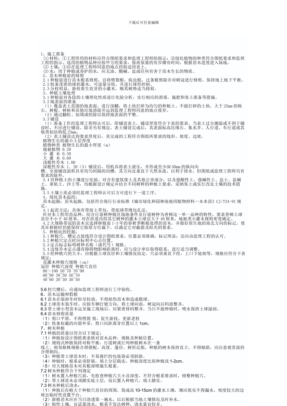 绿化工程中种植苗木的施工方案_第1页