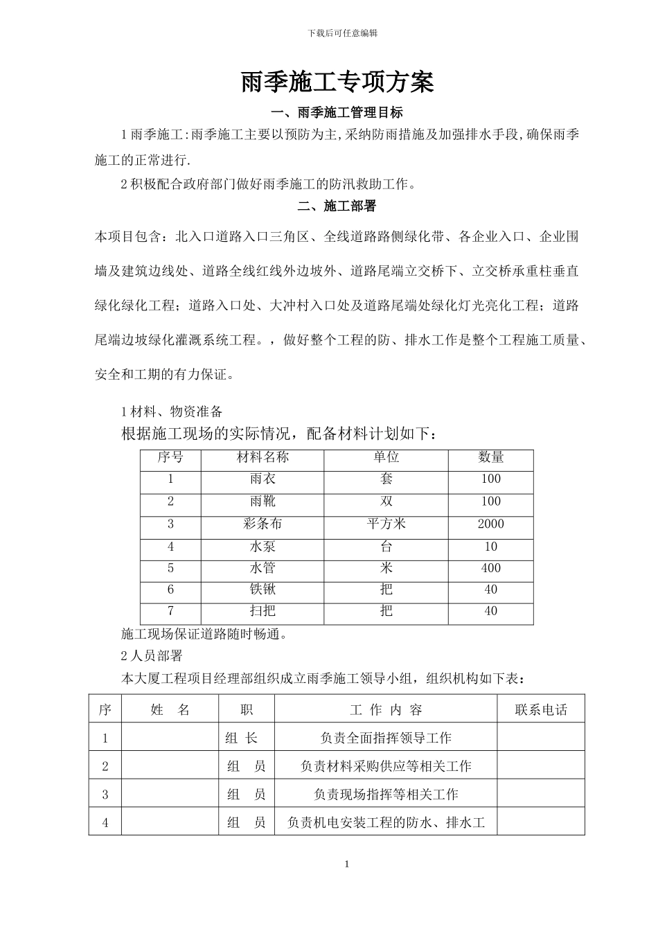 绿化雨季施工方案-_第1页