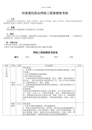 网络工程部绩效考核表