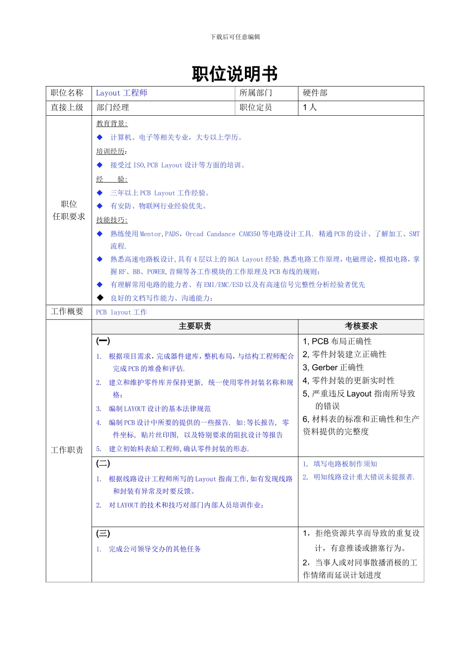 职位说明书-Layout工程师_第1页