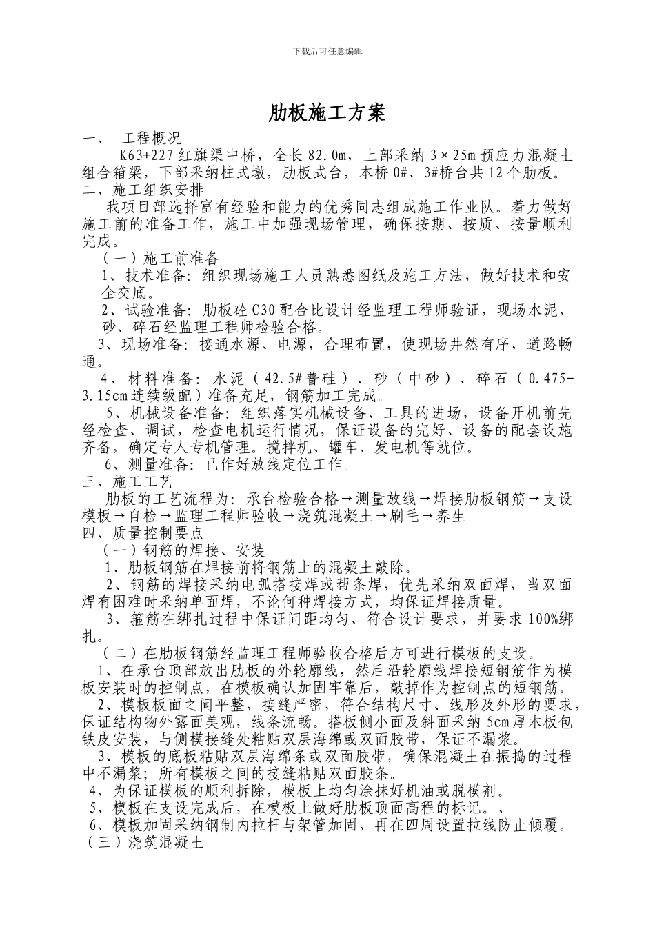 肋板砼施工方案_第1页