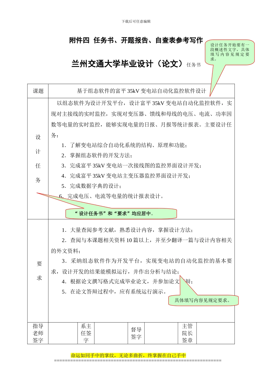 自动化与电气工程学院2024年毕业设计使用的任务书、开题报告自查表模板_第1页