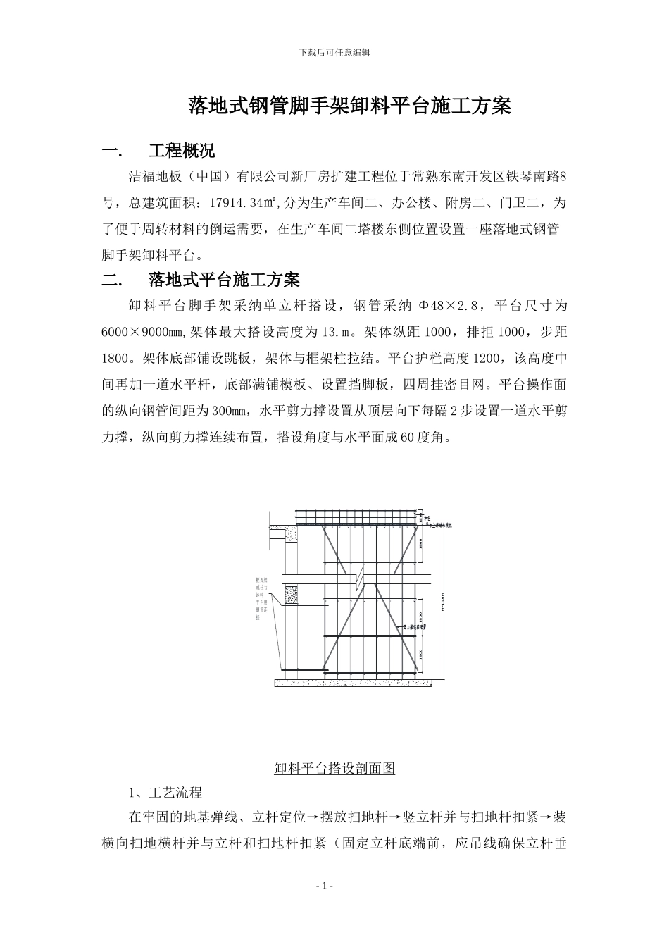 落地式卸料平台施工方案--洁福_第1页