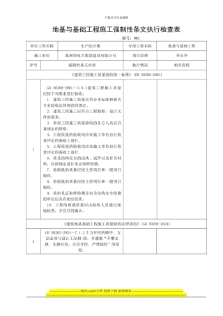 表2-C-1-地基与基础工程施工强制性条文执行检查表