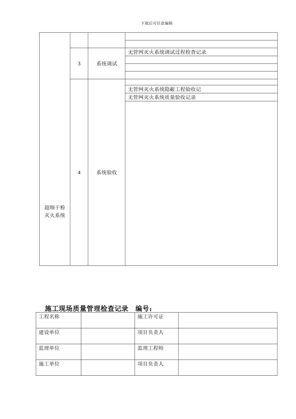 超细干粉灭火系统施工质量记录表格_第2页
