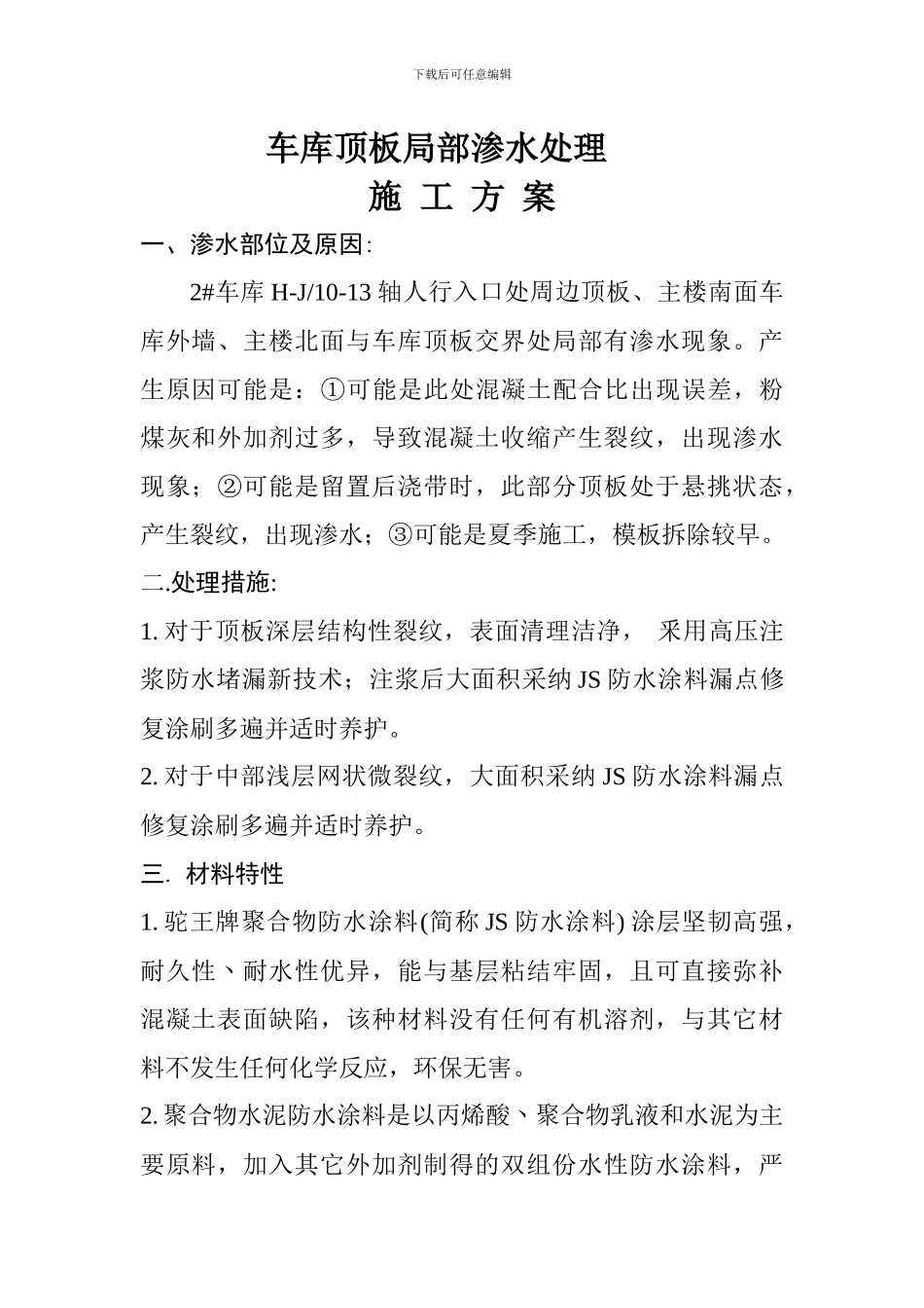 车库顶板局部渗水处理专项施工方案_第1页