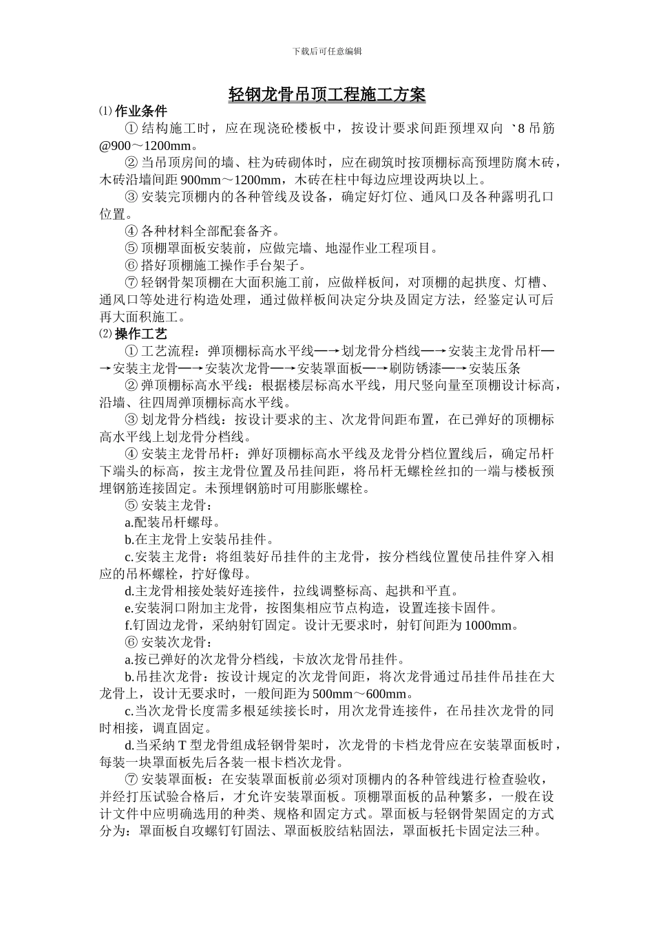 轻钢龙骨吊顶工程施工方案_第1页