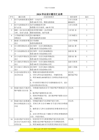 通信工程专业2024毕业设计题目汇总表