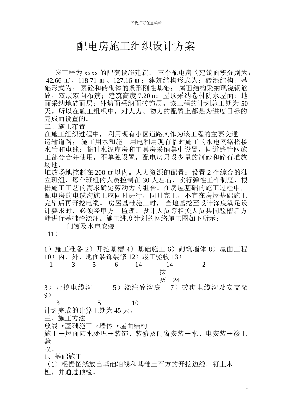 配电房施工组织设计方案文档_第1页