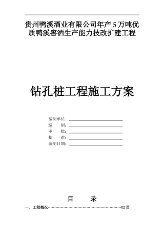 酒厂扩能改造工程旋挖钻孔灌注桩施工方案