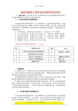 重庆市建筑工程专业技术职称评定条件
