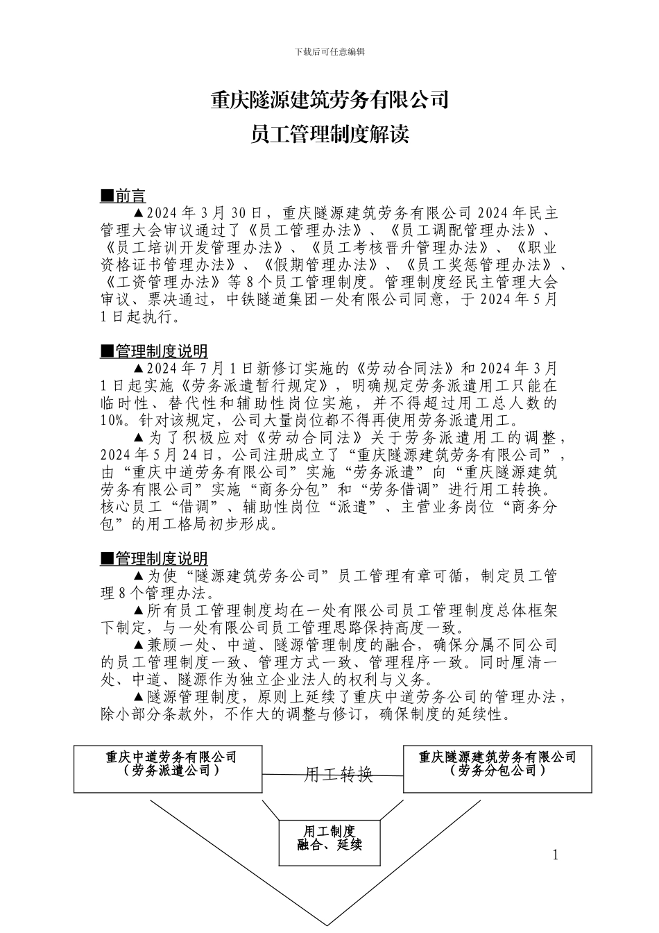 重庆隧源建筑劳务有限公司员工管理制度解读_第1页