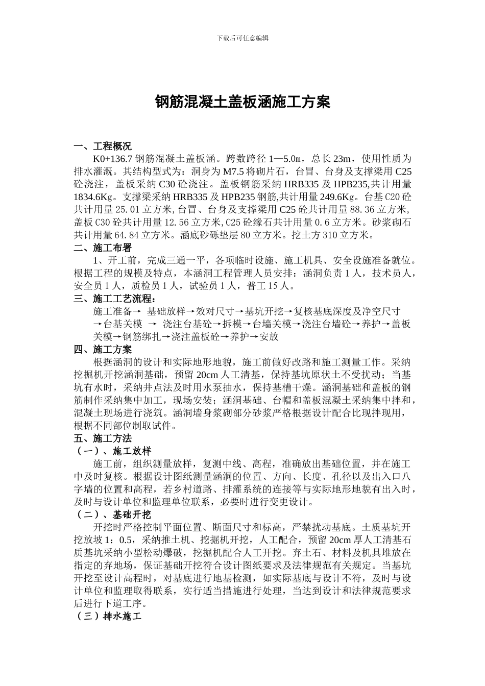 钢筋混凝土盖板涵施工方案_第1页