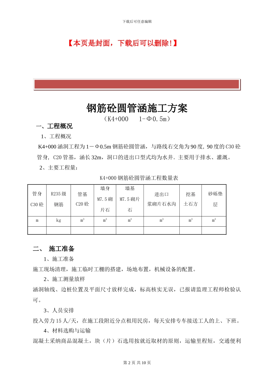 钢筋砼圆管涵施工方案_第2页