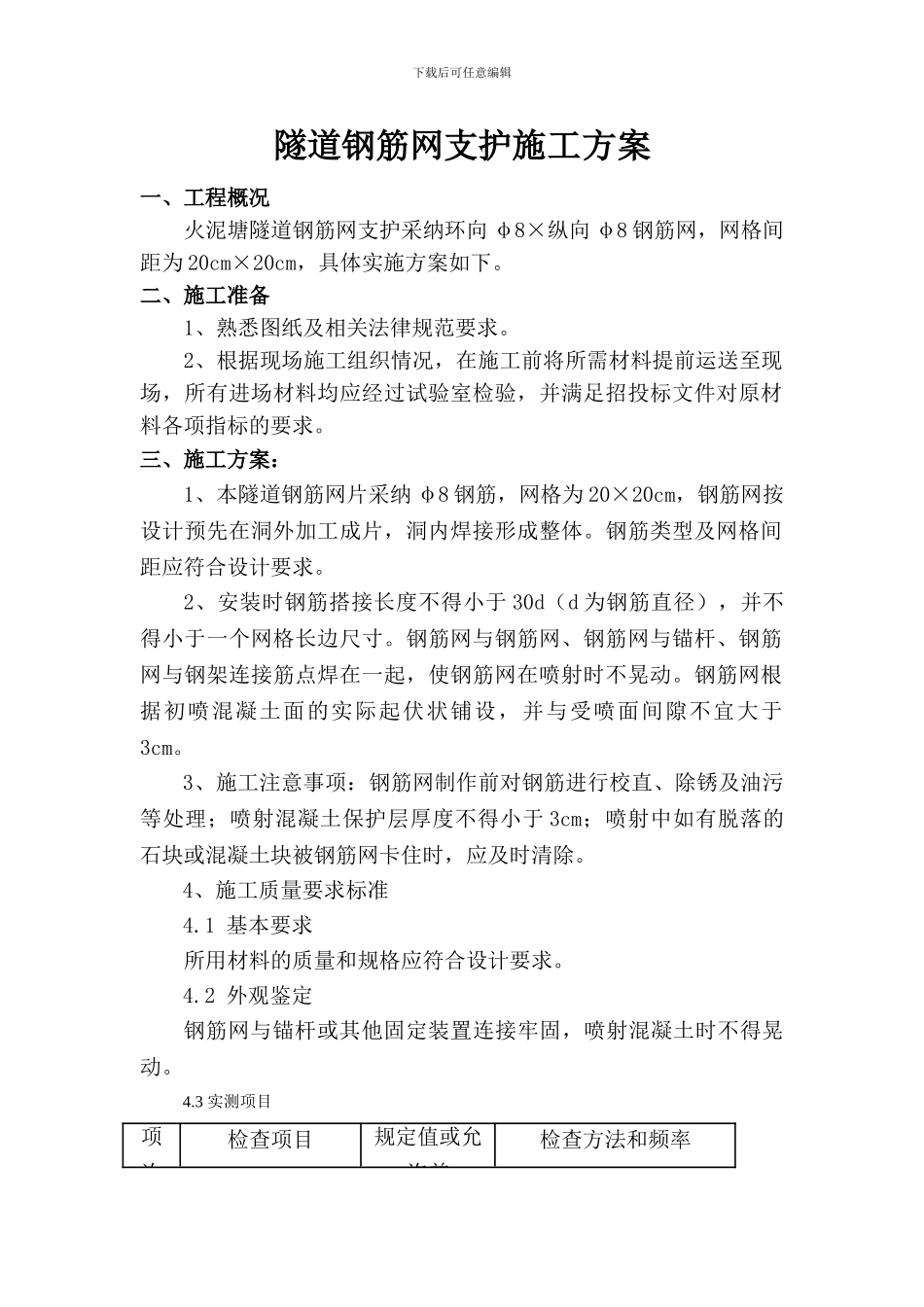 钢筋网支护施工方案_第1页