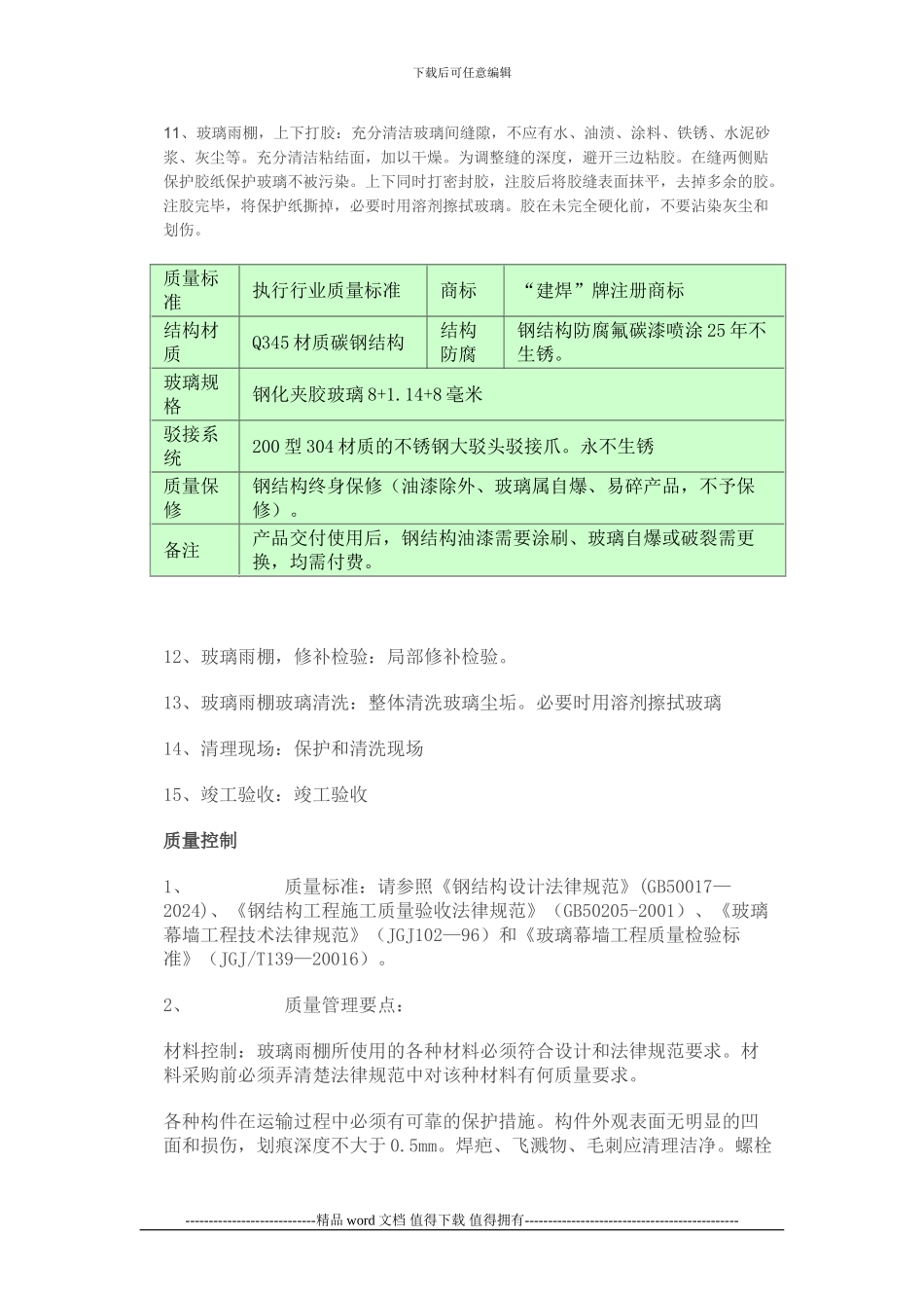 钢结构玻璃雨棚制作安装施工工艺及技术_第3页