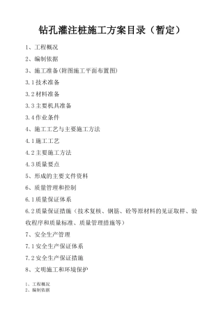 钻孔灌注桩施工方案目录