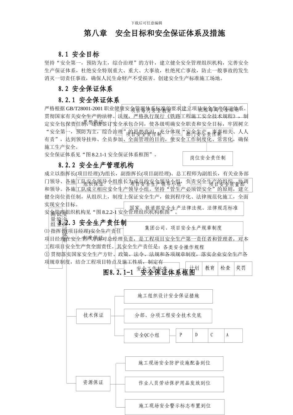 铁路客运专线土建工程全套施工组织设计第八章--安全目标和安全保证体系及措施_第1页