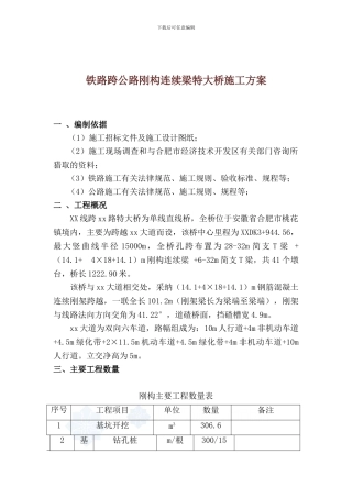 铁路跨公路刚构连续梁特大桥施工方案