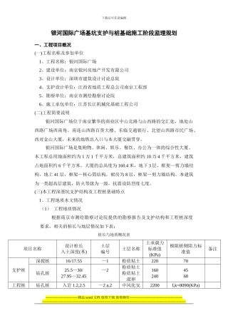 银河国际广场基坑支护与桩基础施工阶段监理规划